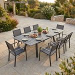 SPLENDOR - set tavolo in alluminio cm 200/300 x 110 x 75 h con 8 poltrone Splendor