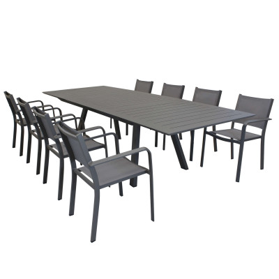 SPLENDOR - set tavolo in alluminio e teak cm 200/300 x 110 x 75 h con 8 poltrone Splendor