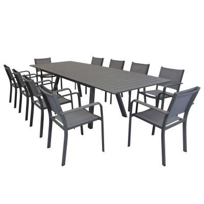 SPLENDOR - set tavolo in alluminio e teak cm 200/300 x 110 x 75 h con 10 poltrone Splendor