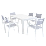 OMEN - set tavolo in alluminio cm 150 x 90 x 74 h con 6 poltrone Aulus