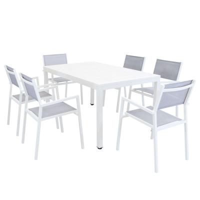 OMEN - set tavolo in alluminio cm 150 x 90 x 74 h con 6 poltrone Aulus