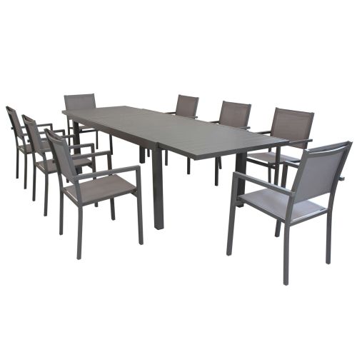 DEXTER - set tavolo in alluminio cm 200/300 x 100 x 74 h con 8 poltrone Venus