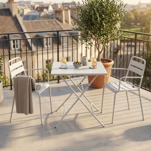 ROMANUS - set tavolo in metallo cm 70 x 70 x 72 h con 2 poltrone Romanus