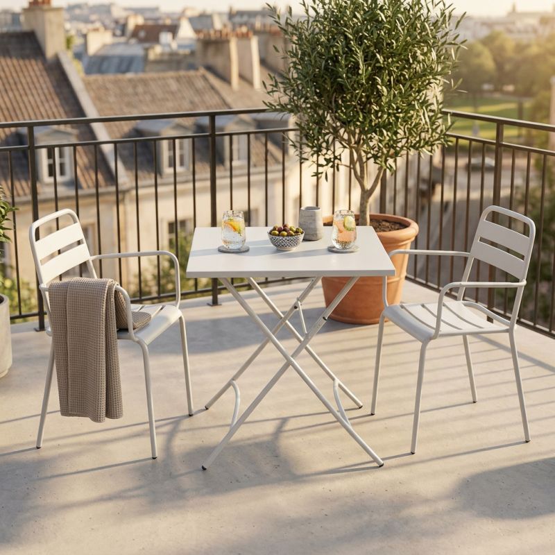 ROMANUS - set tavolo in metallo cm 70 x 70 x 72 h con 2 poltrone Romanus