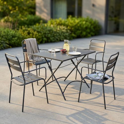 ROMANUS - set tavolo in metallo cm 110 x 70 x 72 h con 4 poltrone Romanus