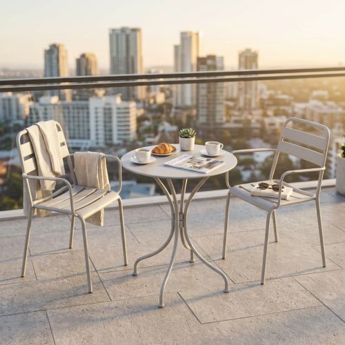 ROMANUS - set tavolo in metallo cm Ø 60 x 71h con 2 poltrone Romanus