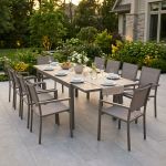 DEXTER - set tavolo in alluminio cm 200/300 x 100 x 74 h con 10 poltrone Venus