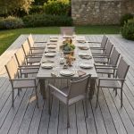 DEXTER - set tavolo in alluminio cm 200/300 x 100 x 74 h con 10 poltrone Venus