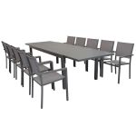 DEXTER - set tavolo in alluminio cm 200/300 x 100 x 74 h con 10 poltrone Venus