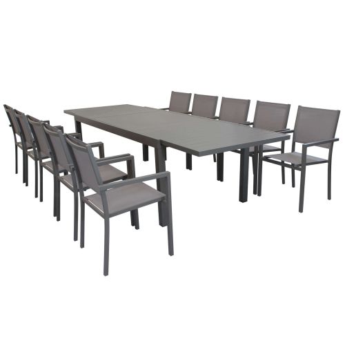 DEXTER - set tavolo in alluminio cm 200/300 x 100 x 74 h con 10 poltrone Venus