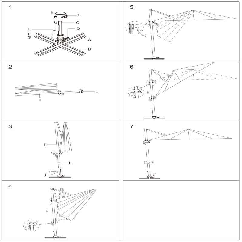 BACTRUS - ombrellone da giardino decentrato 3 x 3 m