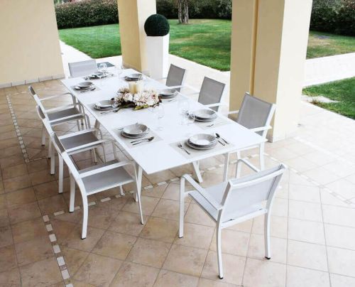 SPLENDOR - set tavolo in alluminio cm 200/300 x 110 x 75 h con 8 poltrone Splendor