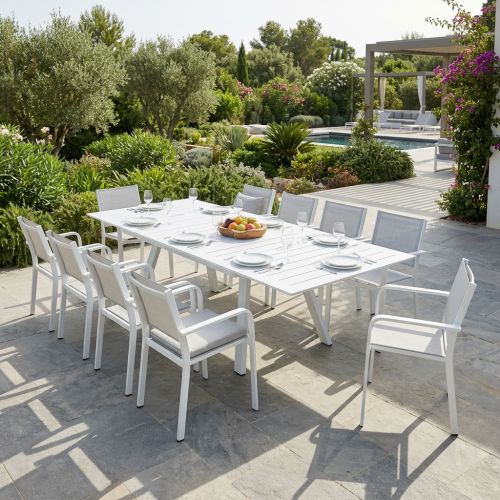 SPLENDOR - set tavolo in alluminio cm 200/300 x 110 x 75 h con 10 poltrone Splendor