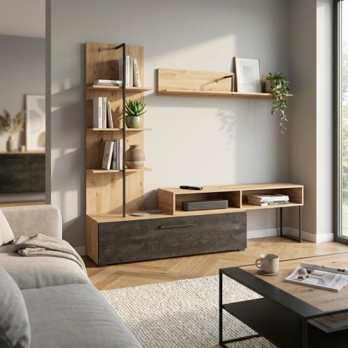 BOBBIE - parete attrezzata con anta e mensola moderna minimal in legno