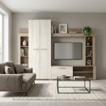 NILA - parete attrezzata moderna colore rovere grigio bianco