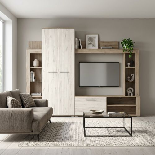 NILA - parete attrezzata moderna colore rovere grigio bianco