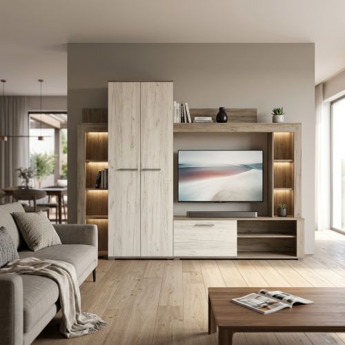 NILA - parete attrezzata moderna colore rovere grigio bianco