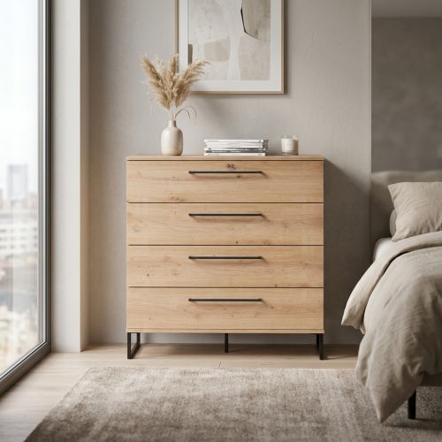 DODO - cassettiera moderna 4 cassetti colore rovere