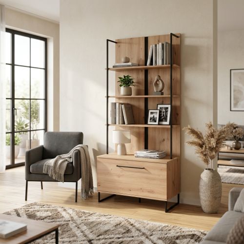DODO - libreria moderna colore rovere con 4 mensole e un'anta