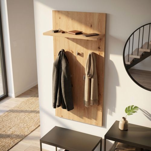 OLLIE - attaccapanni da parete moderno con mensola colore rovere