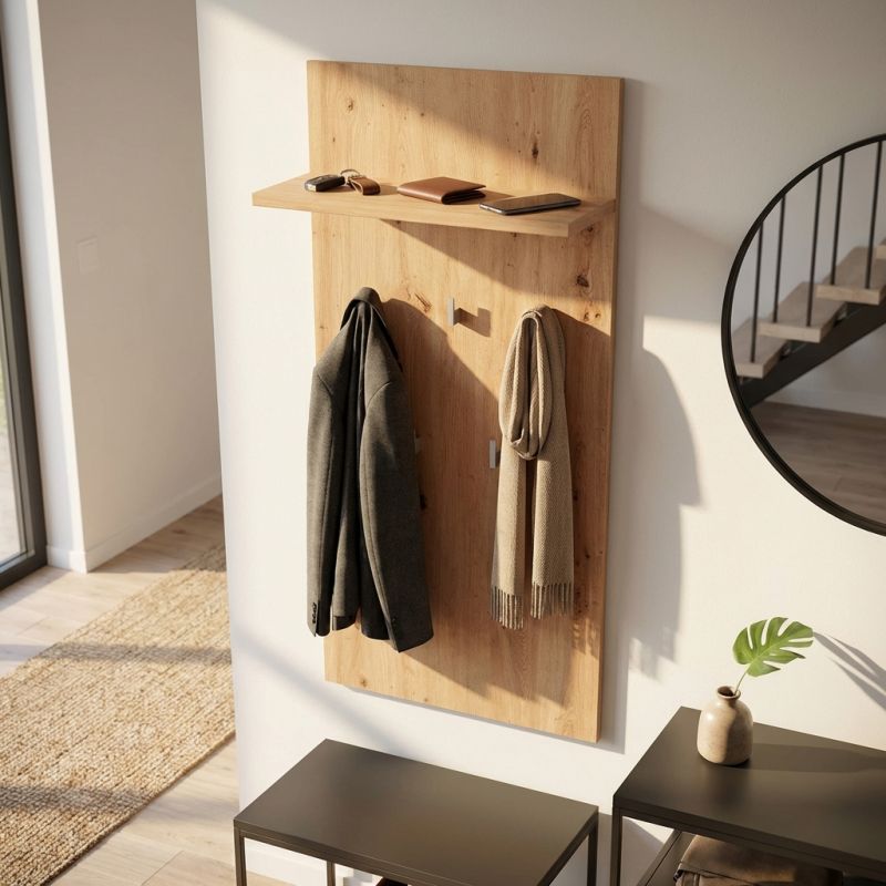OLLIE - attaccapanni da parete moderno con mensola colore rovere