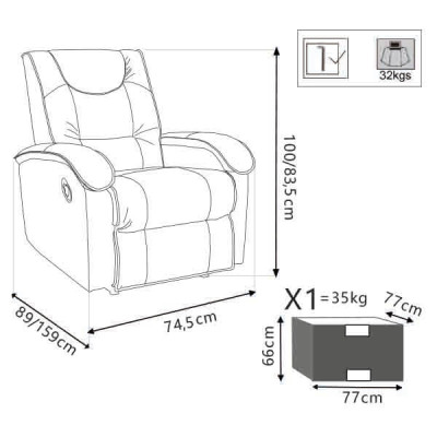 AXA - poltrona reclinabile cm 76,5 x 89/159 x 100/83,5 h