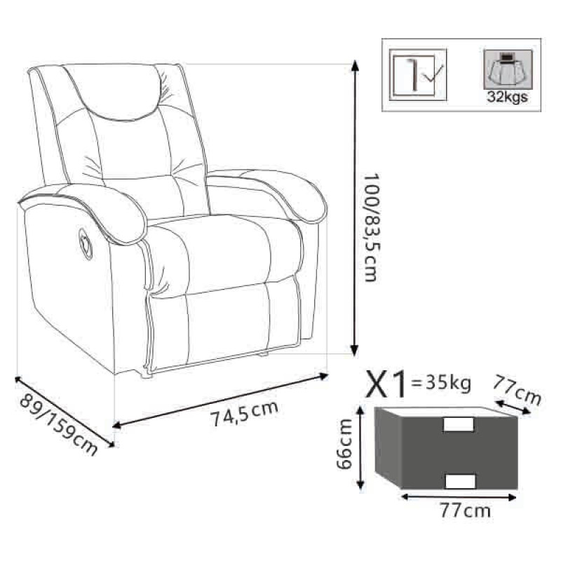 AXA - poltrona reclinabile cm 76,5 x 89/159 x 100/83,5 h