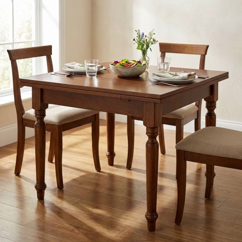 GEORDIE - tavolo da pranzo allungabile a libro in legno massello bianco gamba tornita cm 100 X 100/200