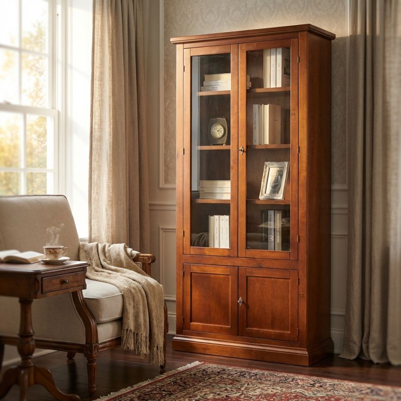 JULIET - mobile con vetrina in legno massello cm 90 x 41 x 186 h