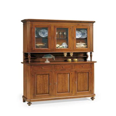 CHELSEY - credenza con vetrina in legno massello cm 150 x 43 x 218 h