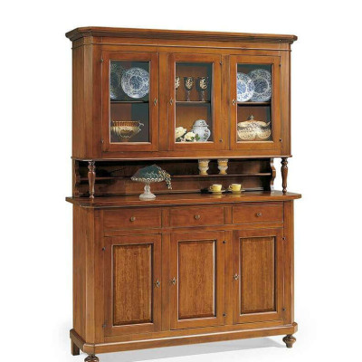 CHELSEY - credenza con vetrina in legno massello cm 150 x 43 x 218 h