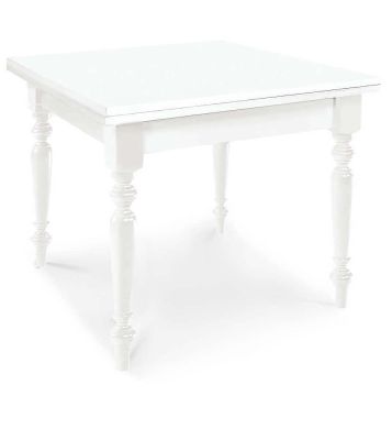 GEORDIE - tavolo da pranzo allungabile a libro in legno massello bianco gamba tornita cm 100 X 100/200
