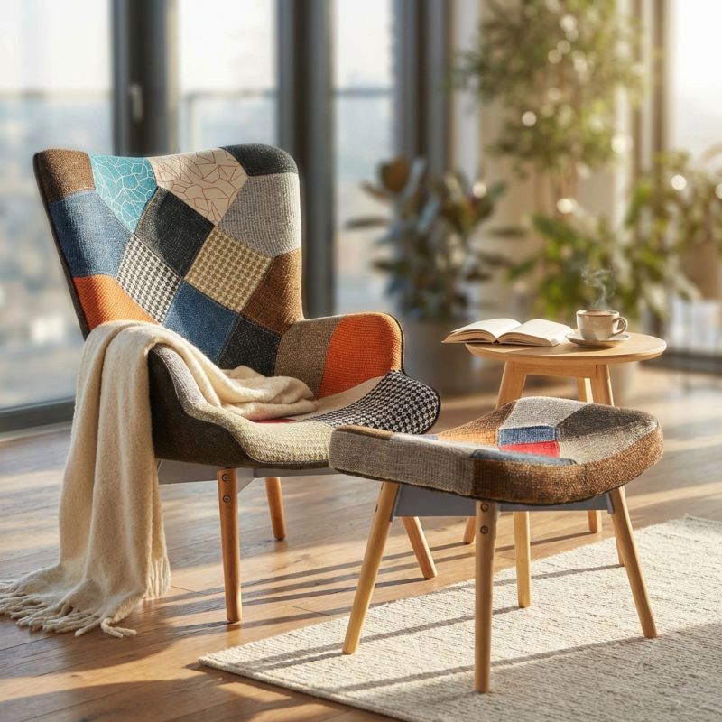 JULIE - poltrona con poggiapiedi moderna patchwork