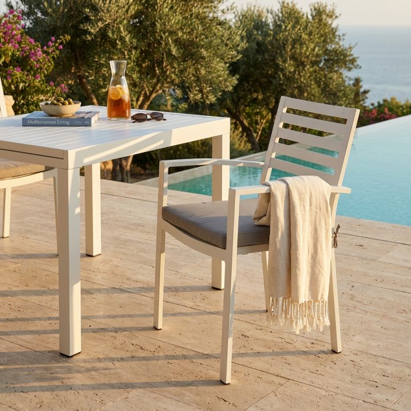 DEXTER - poltrona da giardino in alluminio impilabile con cuscino