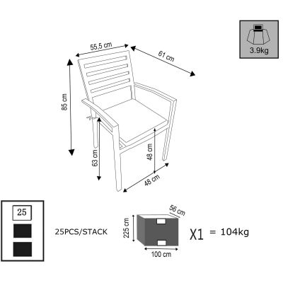 DEXTER - poltrona da giardino in alluminio impilabile con cuscino