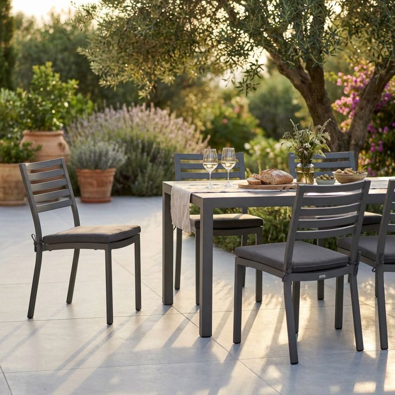 DEXTER - sedia da giardino in alluminio impilabile con cuscino