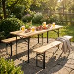 Set birreria con tavolo e due panche a tre gambe