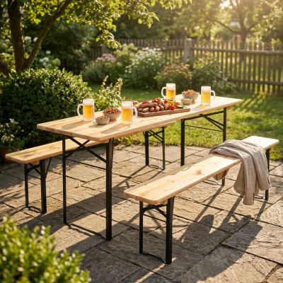 Set birreria con tavolo e due panche a tre gambe