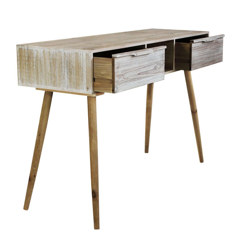 CHLOE - consolle con 2 cassetti in legno di paulownia e mdf industrial