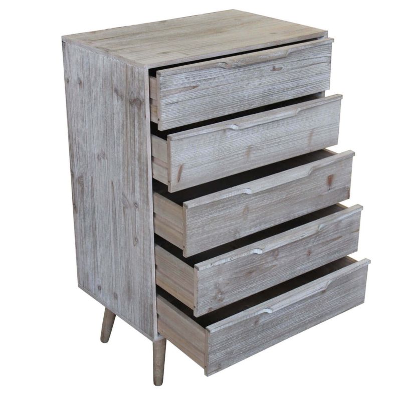 ANGELINE - mobiletto 5 cassetti in paulownia e mdf industrial