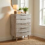 ANGELINE - mobiletto 5 cassetti in paulownia e mdf industrial