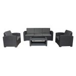 LACUS - salotto da giardino completo di cuscini intreccio in rattan sintetico