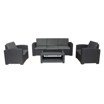 LACUS - salotto da giardino completo di cuscini intreccio in rattan sintetico