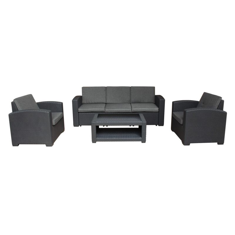 LACUS - salotto da giardino completo di cuscini intreccio in rattan sintetico