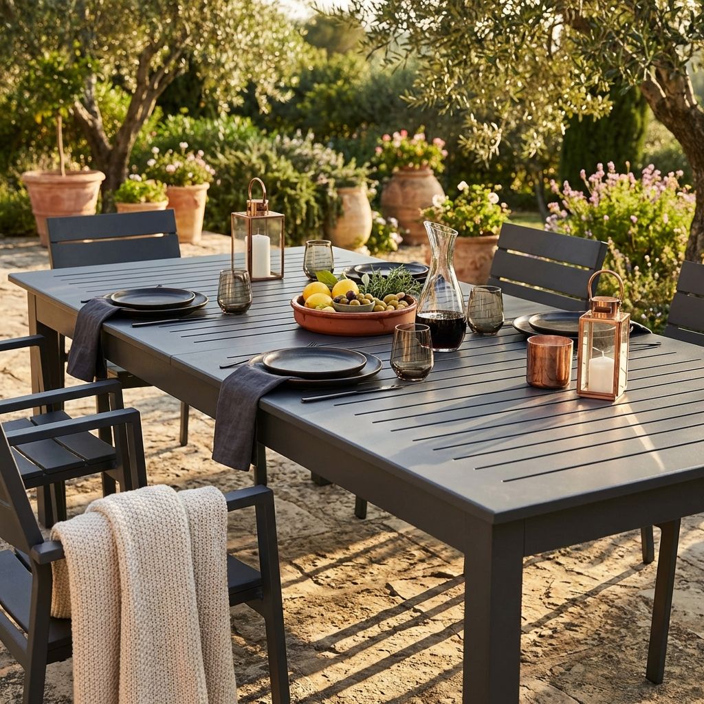 CONCEPT USINE Tavolo Giardino Rimini 10 Posti: Alluminio E Vetro Grigio 180x90cm Per Esterni