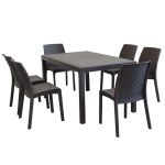 CALIGOLA - set tavolo in resina effetto rattan cm 150 x 90 x 74 h con 6 sedie Alma