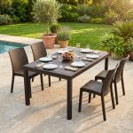 CALIGOLA - set tavolo in resina effetto rattan cm 150 x 90 x 74 h con 4 sedie Alma