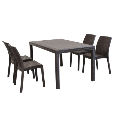CALIGOLA - set tavolo in alluminio e teak cm 150 x 90 x 74 h con 4 sedie Alma