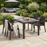 CALIGOLA - set tavolo in resina effetto rattan cm 150 x 90 x 74 h con 4 poltrone Alma