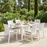CALIGOLA - set tavolo in resina effetto rattan cm 150 x 90 x 74 h con 6 sedie Alma